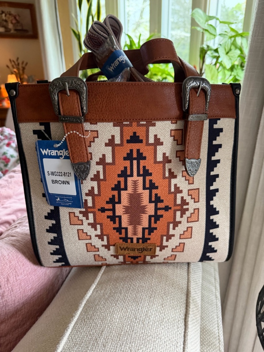 Wrangler Brown Tan Black Patterned Crossbody Bag